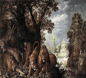 painting of wild animals in jungle