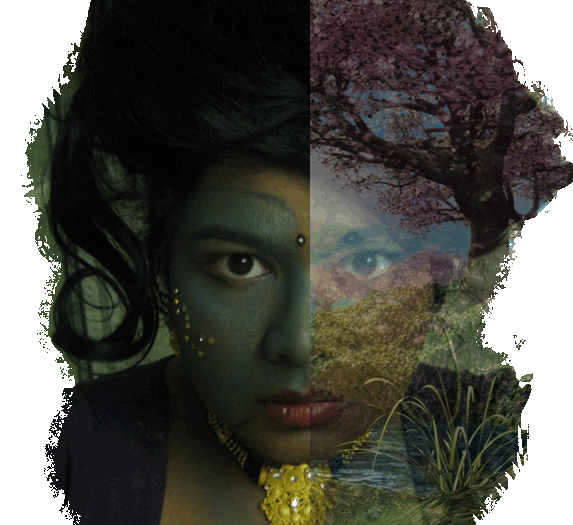 Digital artistic image of womans face and nature