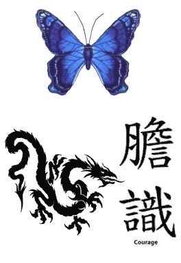 blue butterfly and chinese dragon tattoo