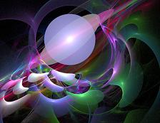 swirls of colorful light around a transparent orb