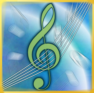 Abstract image of a green musical note symbol