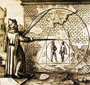 Esoteric alchemy drawing of squaring the circle