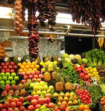 fruits and vegetables in grocery store produce