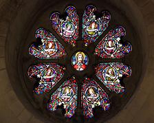 stained glass mandala church window with jesus image