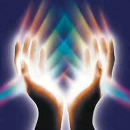 hands healing with light energy