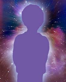 indigo sillouhette of child against cosmic stars