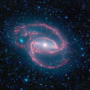 Coiled blue and pink galaxy cluster