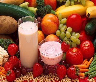 Nutritious fruits and vegetables and smoothies