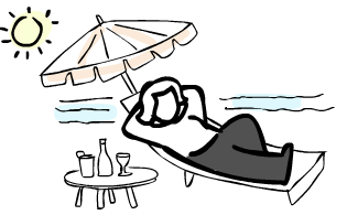 Cartoon image of woman on beach vacation relaxing